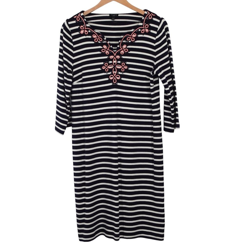 Talbots Casual Shift Dress Embroidered Neckline  Petite Large